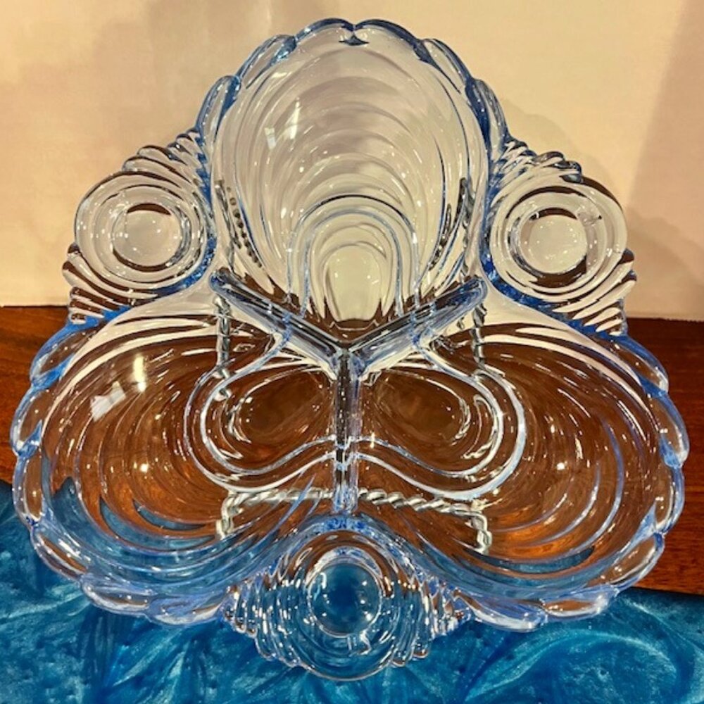 Vintage Cambridge Caprice Blue Moonlight Divided 3 Part Relish Tray Dish